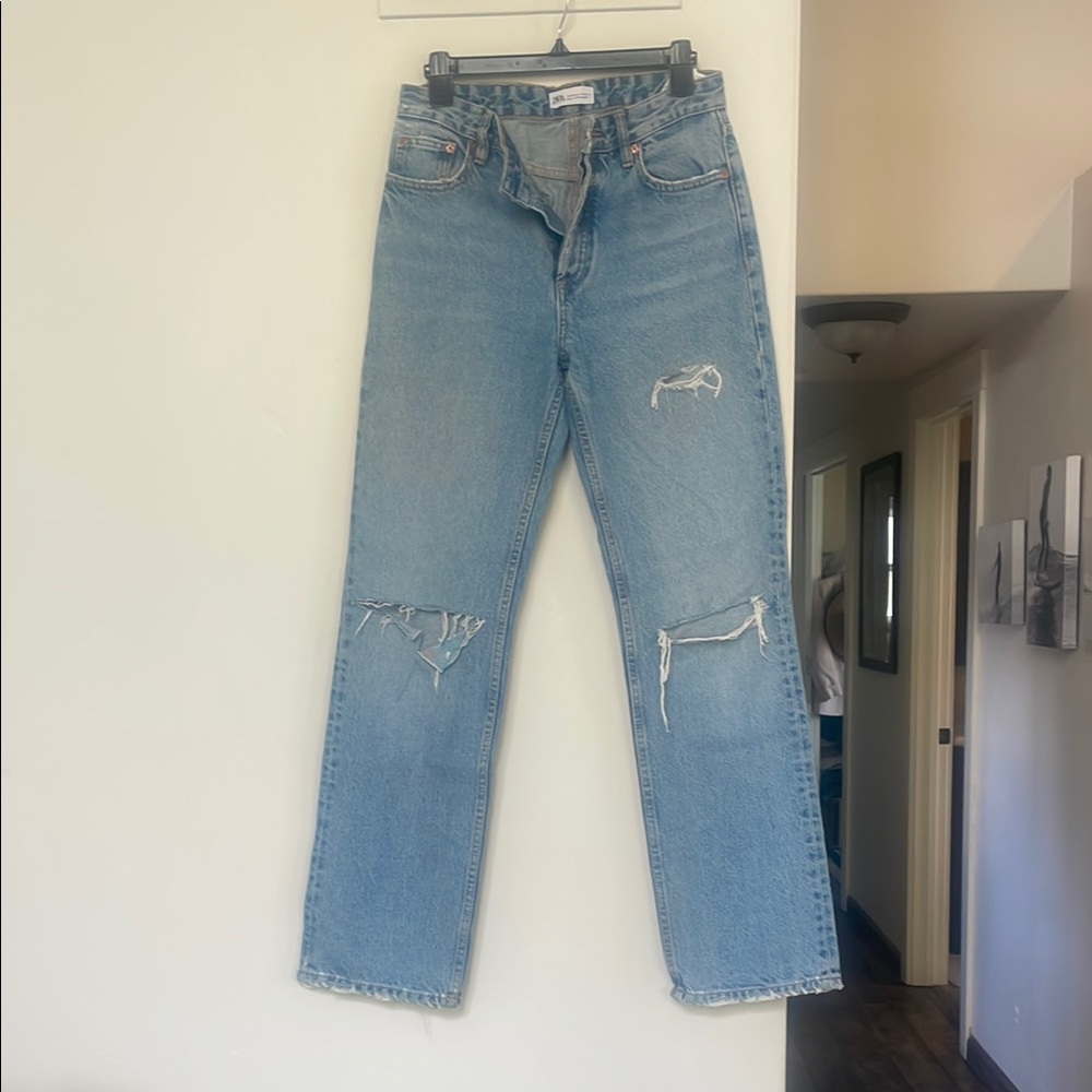Zara, Women’s Blue Distressed Jeans